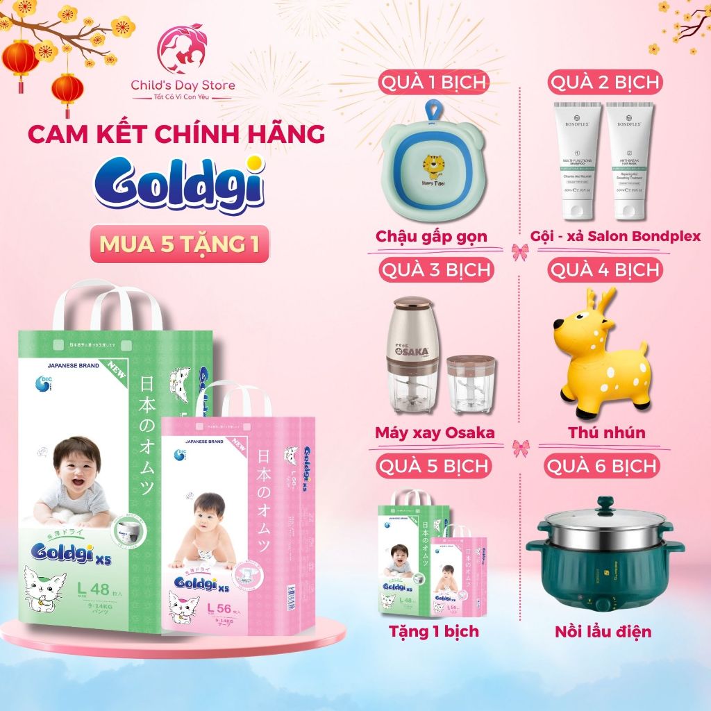 Bỉm Goldgi X5 Nhật Bản Siêu Khô Thoáng, Siêu Thấm Hút. Đủ size Dán/Quần từ NB/S/M/L/XL/XXL. Childs day