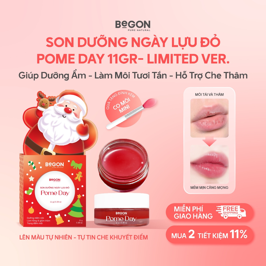Son Dưỡng Ngày Lựu Đỏ Pome Day Size Lớn 11gr – Dưỡng Ẩm, Che Thâm & Tươi Tắn Môi – BeGON