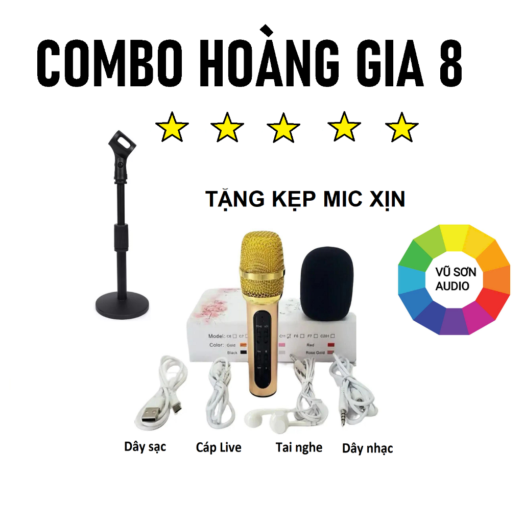[COMBO HG8]-MICRO C11 HÀNG NÂNG CẤP LOẠI 1, KÈM GIÁ ĐỠ MIC, Mic Không Có Loa, Loại 3 Dây, Hát Live 2