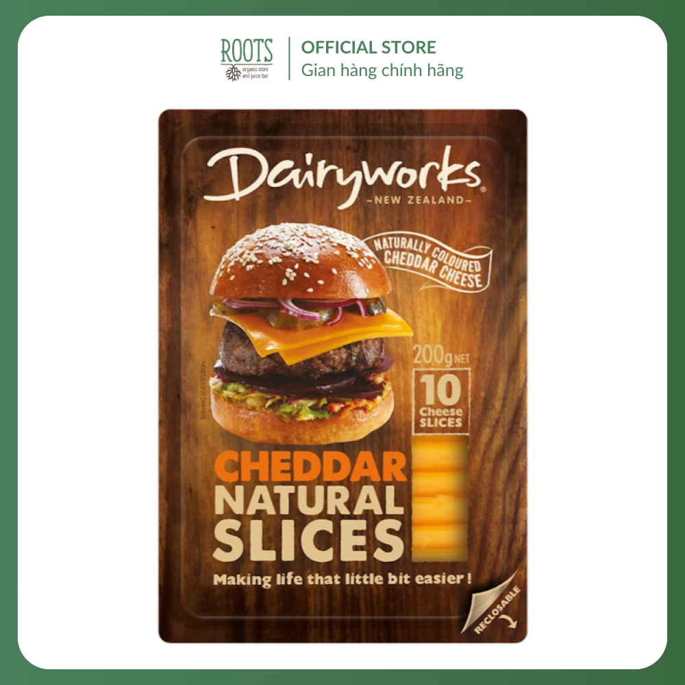 (Ship hỏa tốc) DAIRYWORKS - Phô Mai Cheddar Lát, Cheddar Natural Slices, 10 Lát (200g)