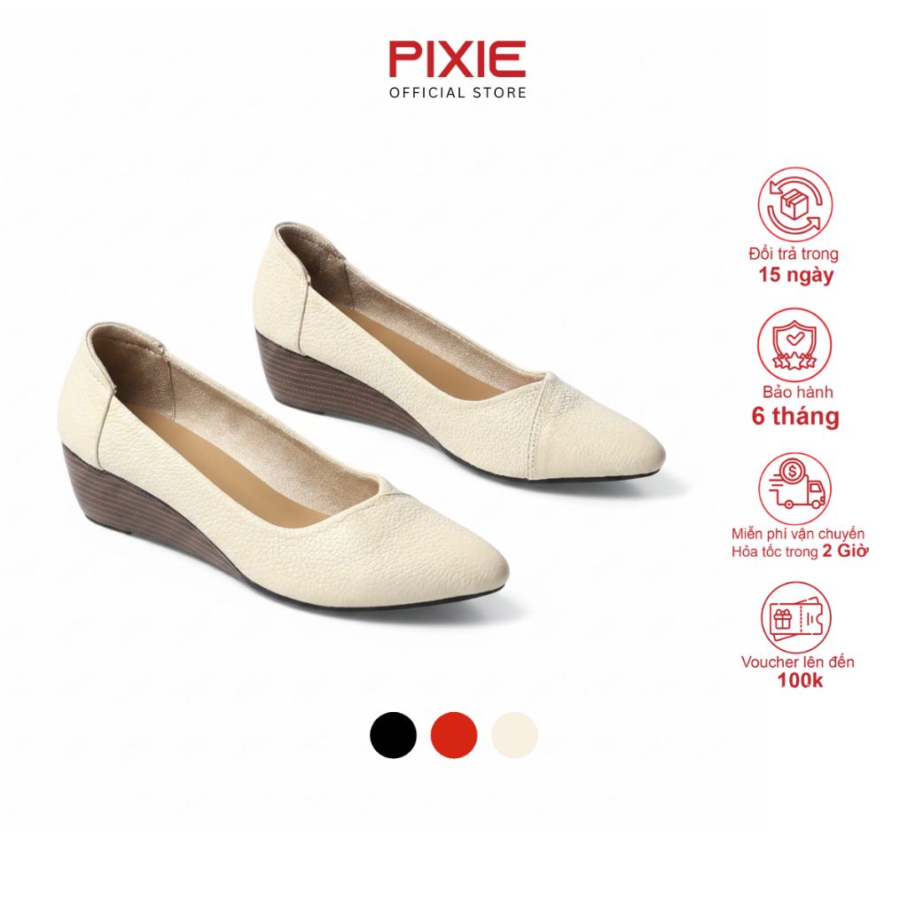 Giày Búp Bê Đế Xuồng Da Thật Gót Cao 5cm Mũi Nhọn Đế Đen Pixie X783