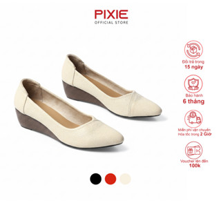 Giày Búp Bê Đế Xuồng Da Thật Gót Cao 5cm Mũi Nhọn Đế Đen Pixie X783