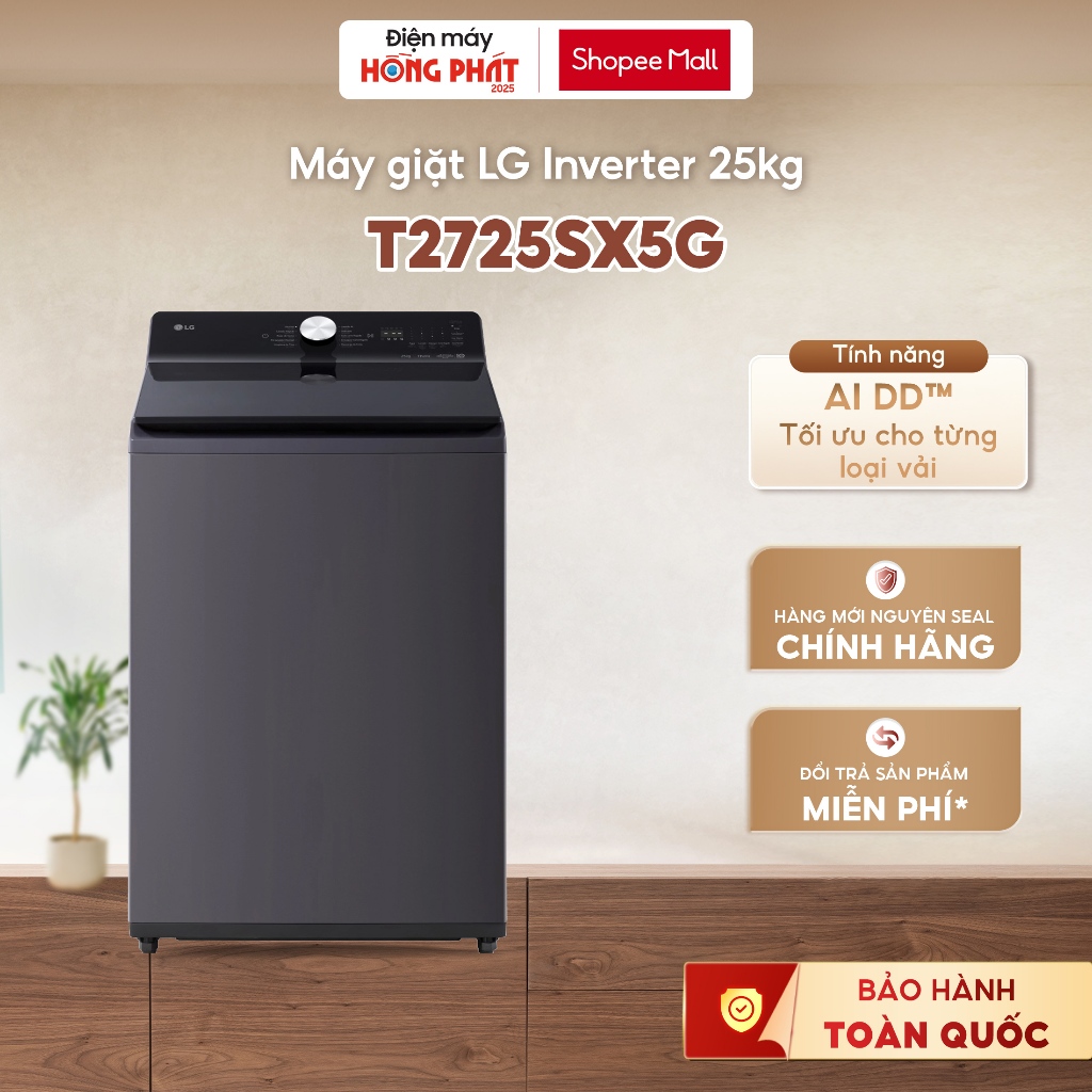 Máy Giặt LG AI DD Inverter 25 Kg T2725SX5G - Công Nghệ Giặt Hơi Nước Steam [GIAO TOÀN QUỐC]