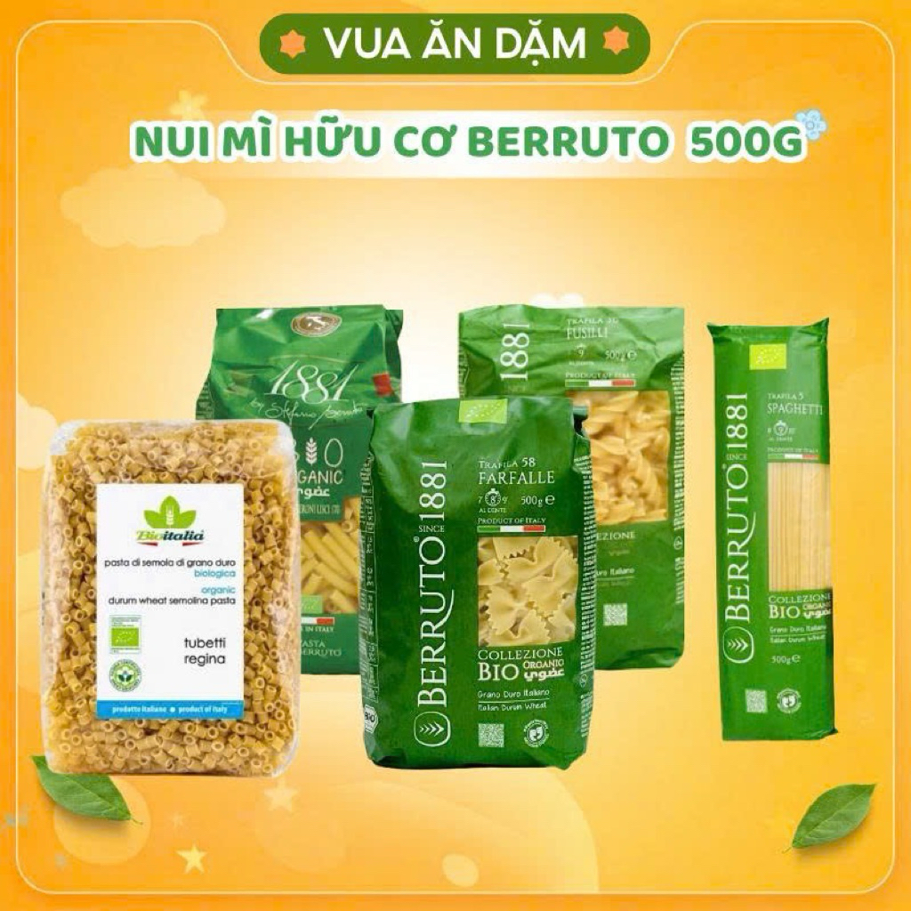 Nui Ống Ngắn Hữu Cơ Bioitalia / Nui ống, nui xoắn hữu cơ Berruto cho bé ăn dặm