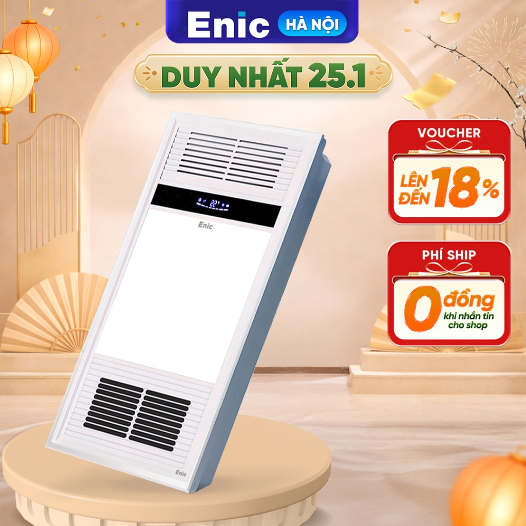 Đèn điều hoà phòng tắm âm trần Enic D22 U1, thông gió, quạt mát, hút ẩm, chiếu sáng, màn hình LCD dễ