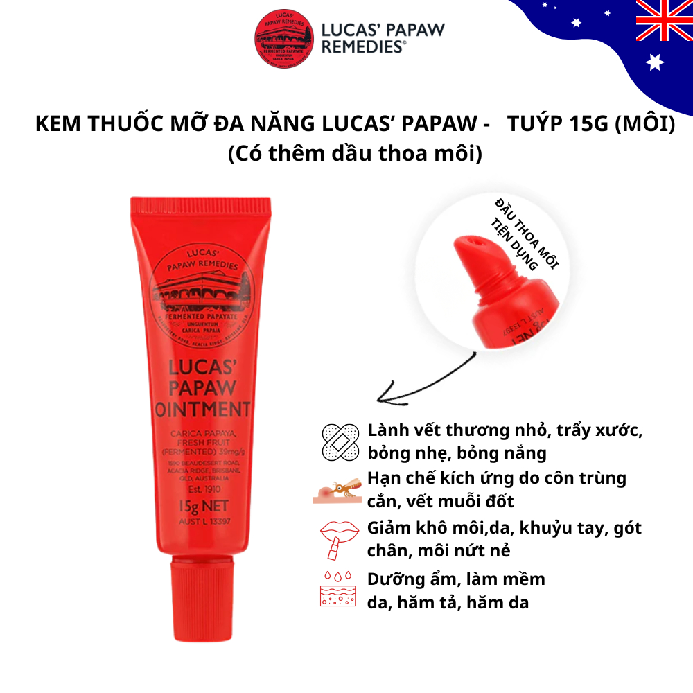 Kem chiết xuất đu đủ Lucas' Papaw Ointment dưỡng môi khô, nứt nẻ, nứt gót chân, vết xước - Tuýp 15g