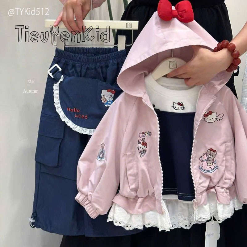 Quần áo trẻ em, Áo khoác gió QCCC thêu mèo 10-26kg AK512 Tiểu Yến KID