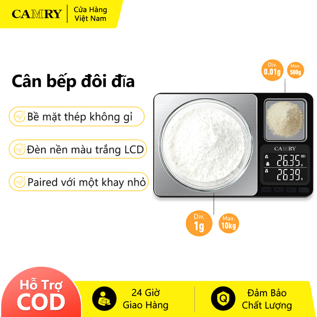 Cân bếp nền tảng kép kỹ thuật số Camry, Lớn 10Kg & Mini 500g với màn hình LCD kép để nấu nướng, nấu 