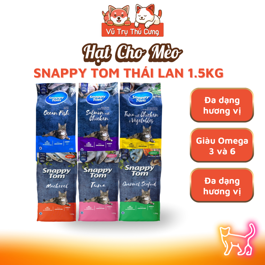 Hạt Snappy Tom topping Cá cơm dành cho Mèo 1.5Kg