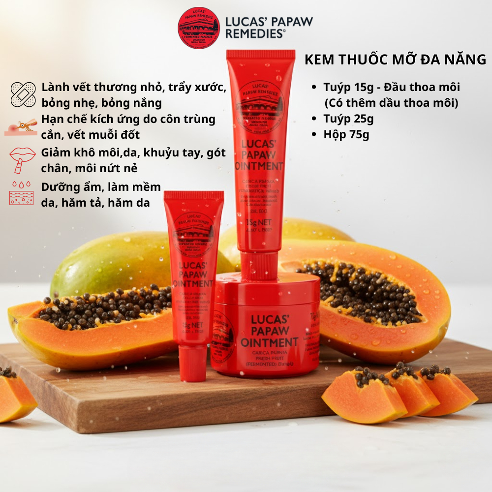 Son dưỡng đa năng Lucas' Papaw Ointment dùng cho môi khô, bong tróc da môi