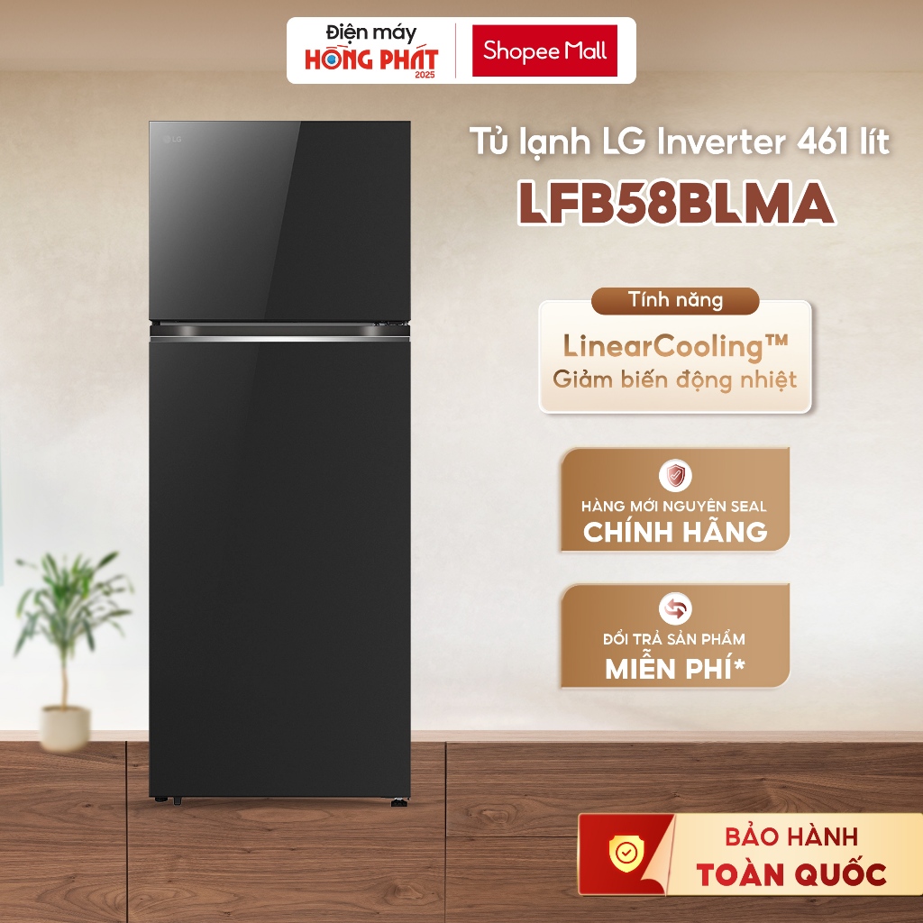 Tủ Lạnh LG Ngăn Đá Trên 461L Mặt Gương Màu Đen LTB46BLG [FREESHIP HCM]