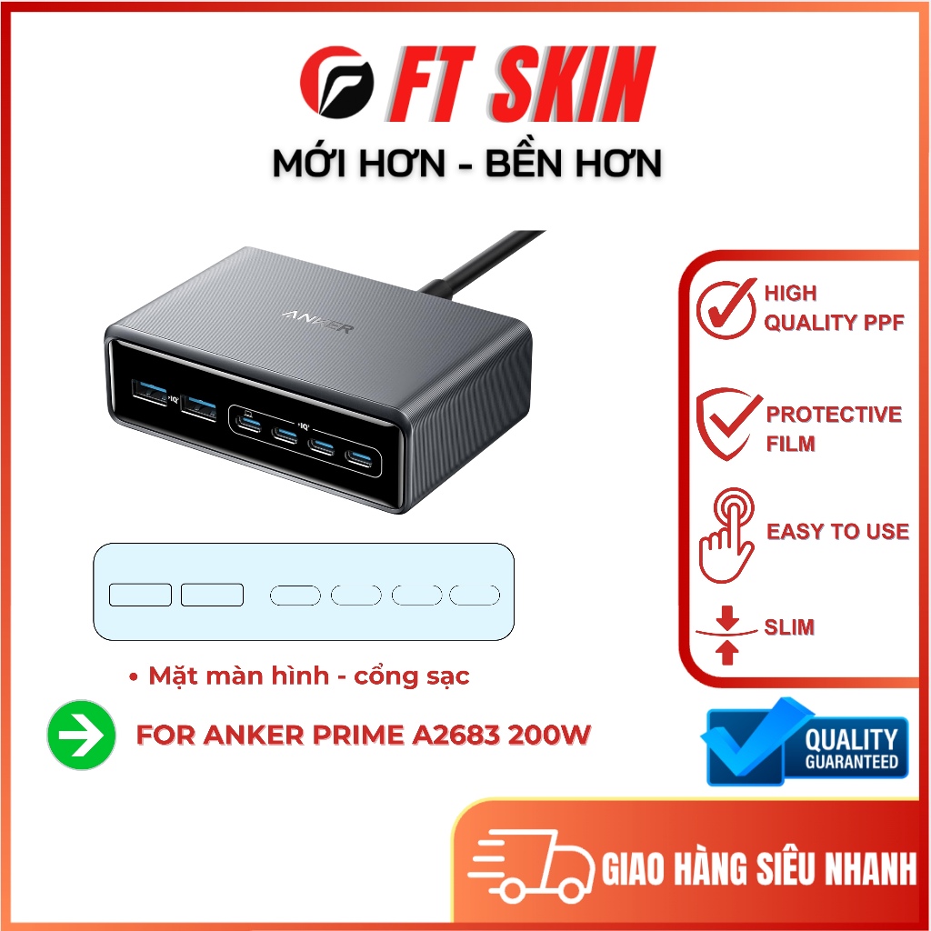 Miếng dán PPF cho trạm sạc Anker Prime A2683 200W chống trầy xước, bền bỉ thiết kế bởi FT Skin