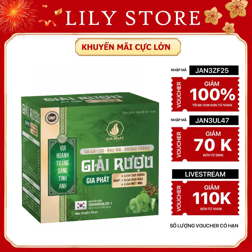 Nước uống giải rượu, mát gan Gia Phát Hộp 20 Gói Chống say giúp tỉnh táo Giải Độc Mát Gan