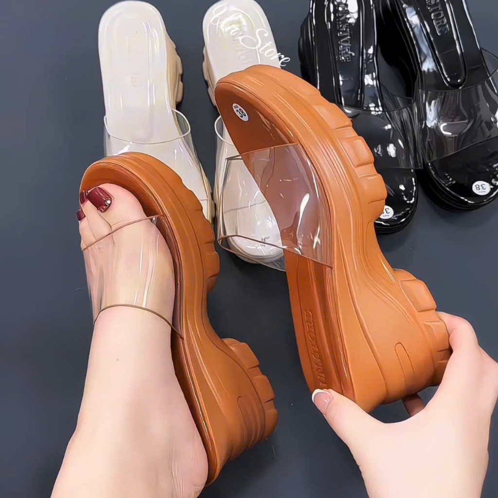 Dép bánh mì nữ quai ngang mica trong suốt nhiều màu, đế cao 8 phân siêu êm chân UST053 Un Store