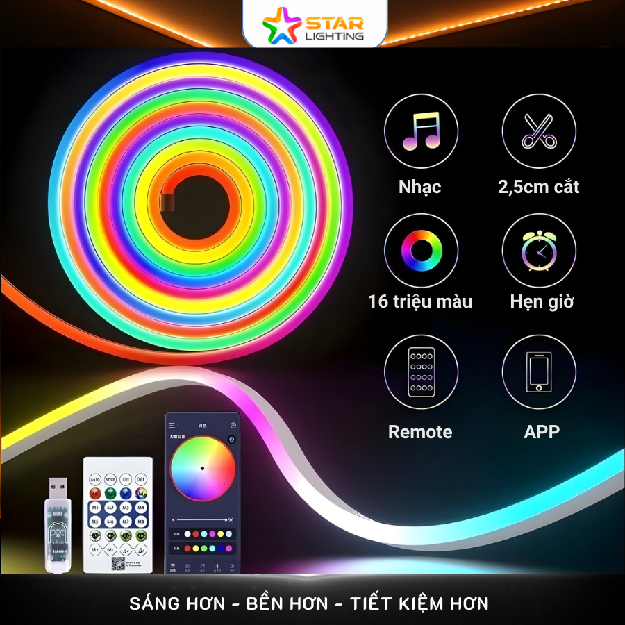 Đèn NEON FLEX 16 triệu màu, 5V-USB dây led chạy đuổi ARGB, đèn led trang trí phòng ngủ, bàn làm việc