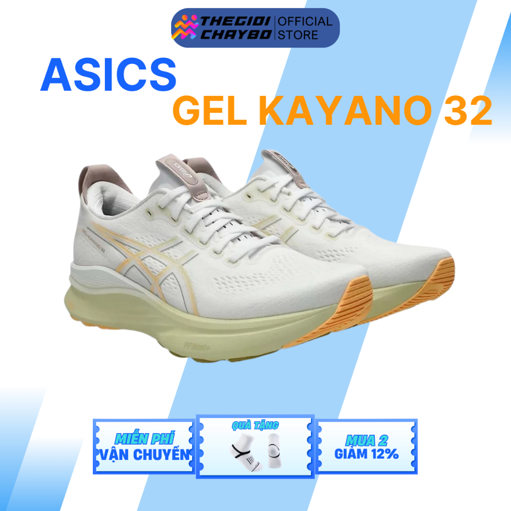 Asics Gel Kayano 32 -Giày Thể Thao Chạy Bộ Nam Asics Êm, Thoáng Khi - White/Orange Glow