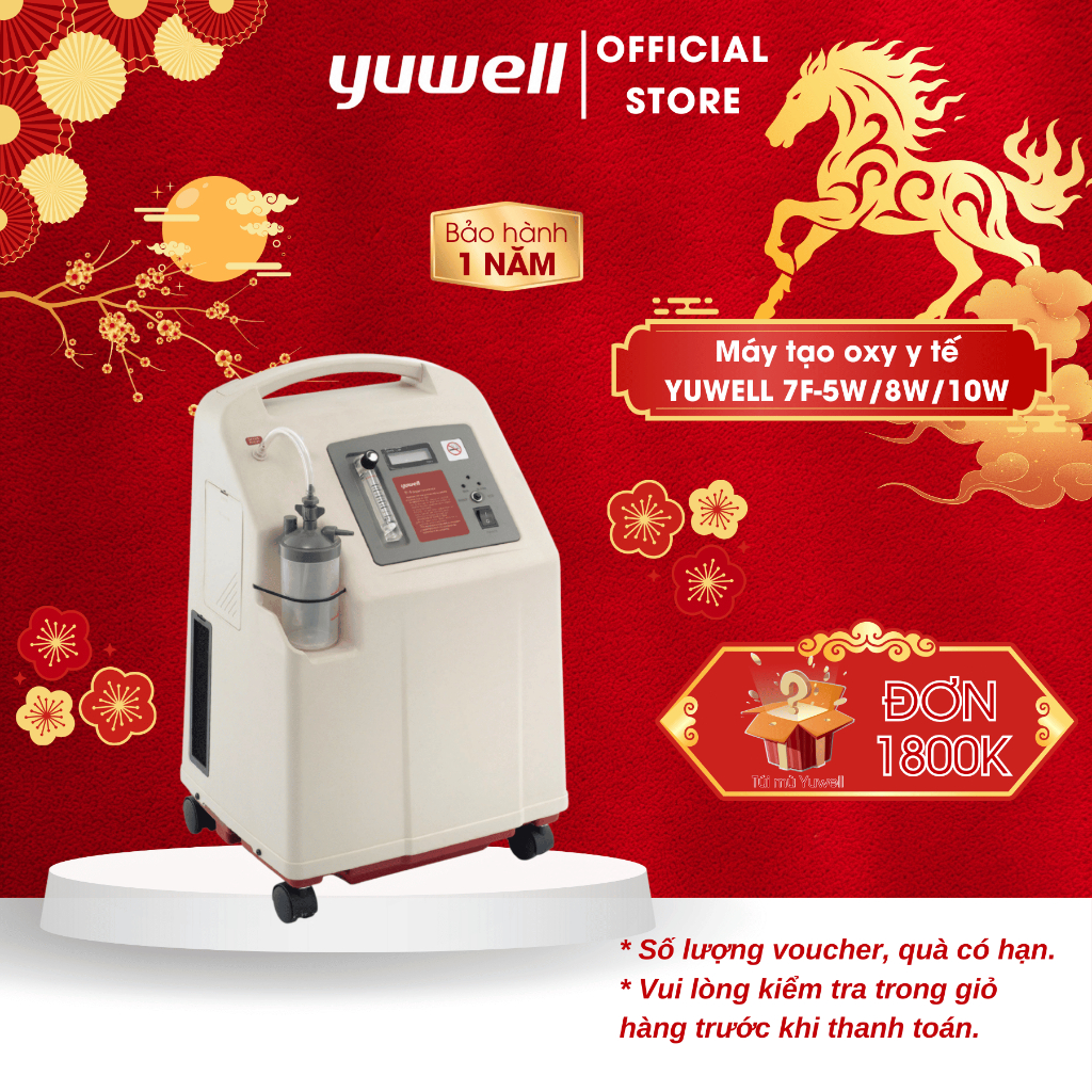 Máy Tạo Oxy Y Tế 93% Yuwell 7F-5W/8W/10W - Hỗ Trợ Bệnh Nhân Suy tim,Rối loạn hô hấp - Bảo Hành 1 Năm