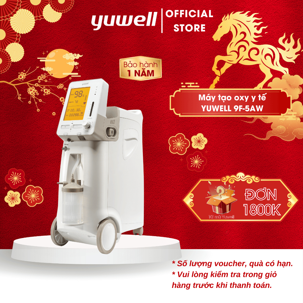 Máy Tạo Oxy Y Tế 93% Yuwell 9F-5AW - Hỗ Trợ Bệnh Nhân Suy phổi, Rối loạn hô hấp - Bảo Hành 1 Năm