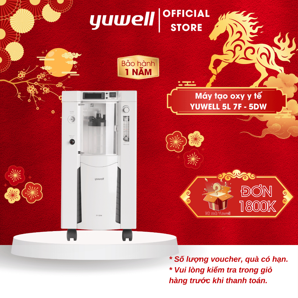 Máy Tạo Oxy Y Tế 93% Yuwell 7F-5DW - Hỗ Trợ Bệnh Nhân Suy phổi, Rối loạn hô hấp - Bảo Hành 1 Năm