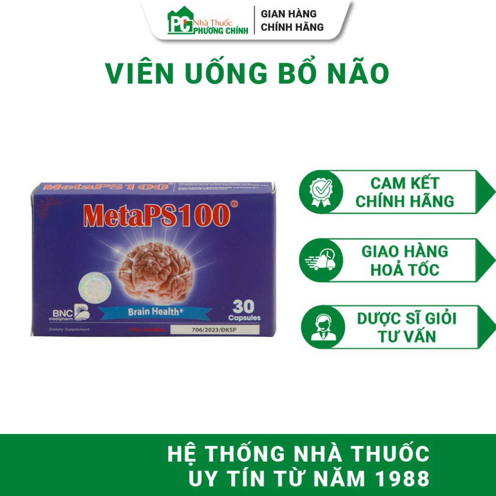 Viên Uống Bổ Não BNC Medipharm MetaPS100 Hỗ Trợ Não Bộ Khoẻ Mạnh, Tốt Cho Trí Nhớ 30 Viên/Hộp