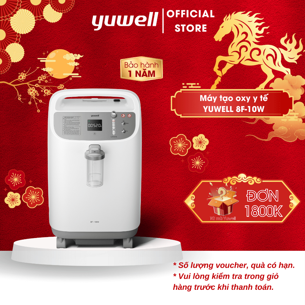 Máy Tạo Oxy Y Tế 93% Yuwell 8F-10W - Hỗ Trợ Bệnh Nhân Suy phổi, Rối loạn hô hấp - Bảo Hành 1 Năm