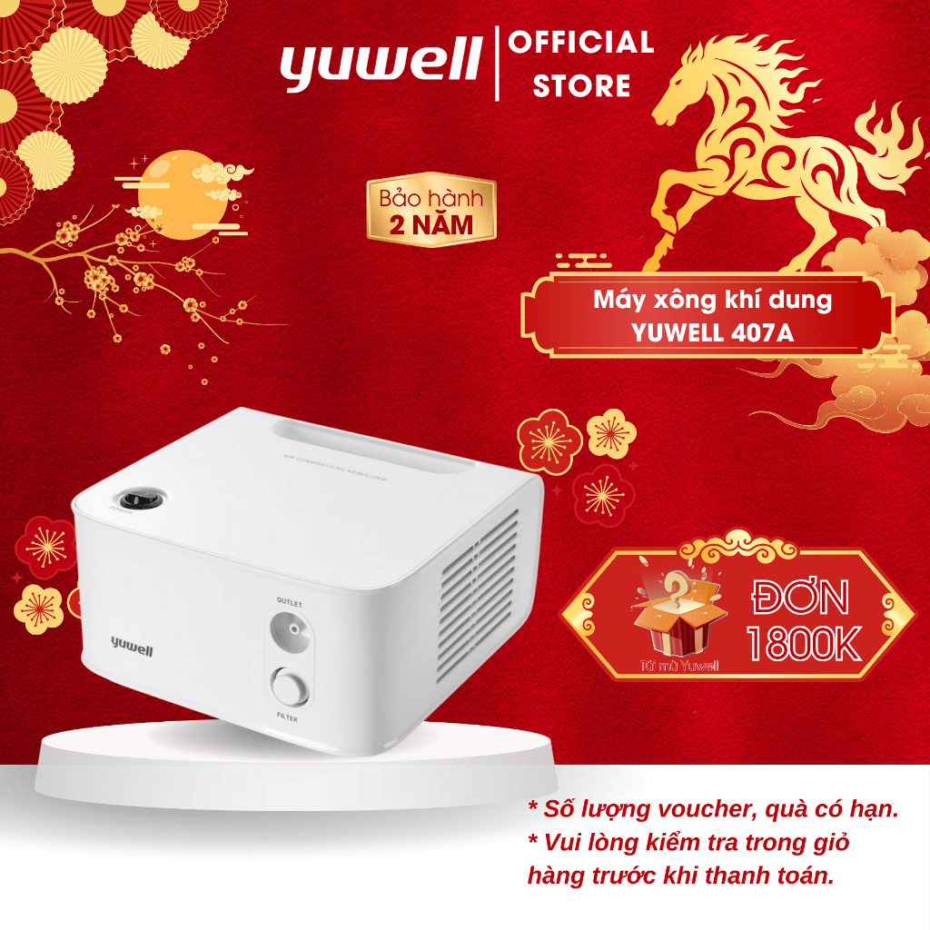 Máy Xông Khí Dung Nén Khí YUWELL 407A Xông Mũi Họng Hiệu Quả - Bảo Hành 2 Năm - Nhập Khẩu Chính Hãng