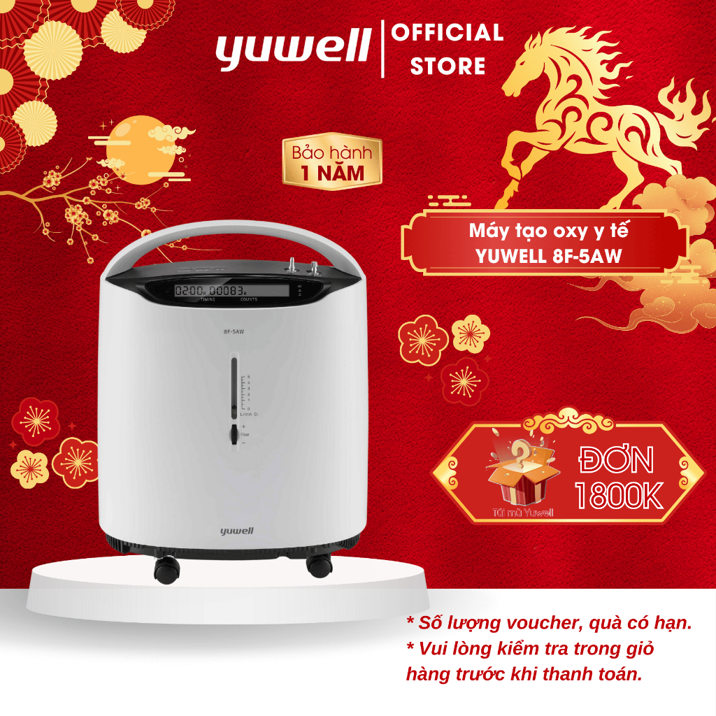 Máy Tạo Oxy Y Tế 93% Yuwell 8F-5AW - Hỗ Trợ Bệnh Nhân Suy phổi, Rối loạn hô hấp - Bảo Hành 1 Năm