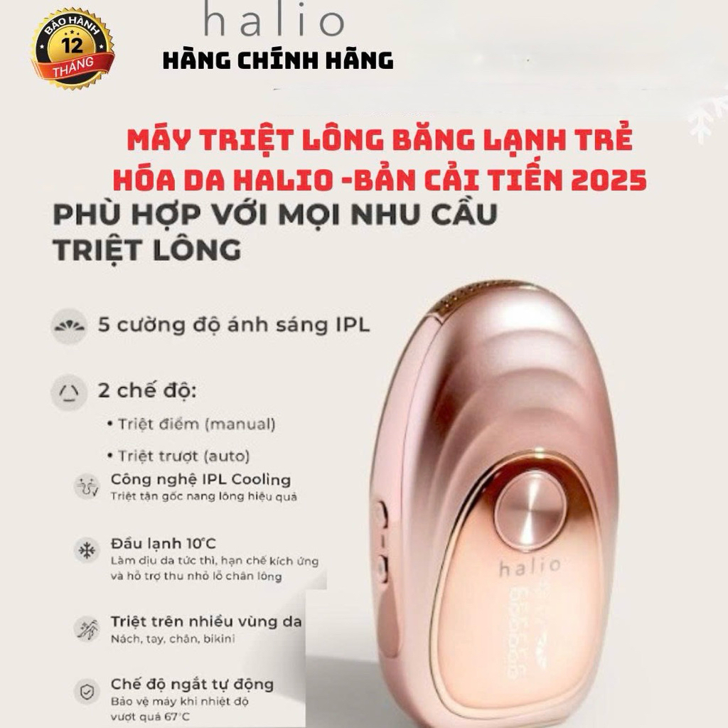 [MẪU MỚI] Máy Triệt Lông Cá Nhân Halio Băng Lạnh Không Đau Rát làm dịu da đem đến cảm giác thoải mái