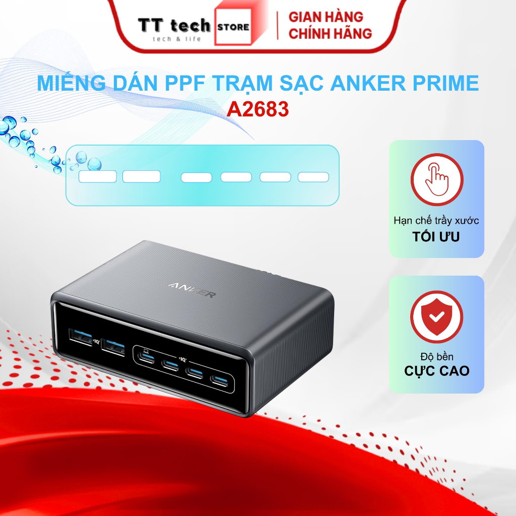 PPF cho trạm sạc Anker Prime A2683 200W 6 cổng chống trầy xước, bảo vệ tối ưu cho thiết bị