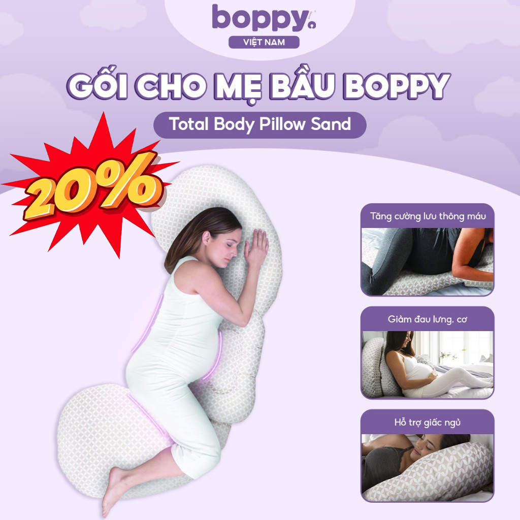 Gối Mẹ Bầu Ôm Toàn Thân Boppy Total Body Pillow Sand Êm Ái Thoáng Mát Hỗ Trợ Ngủ Ngon Màu Beige