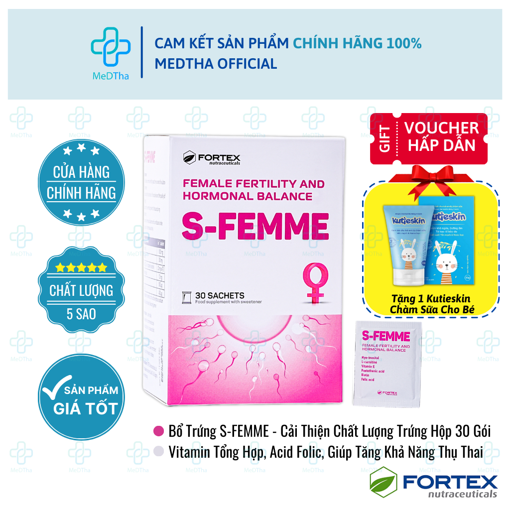 Bổ Trứng S-FEMME - Cải Thiện Chất Lượng Trứng, Tăng Khả Năng Thụ Thai, Vitamin Tổng Hợp (30 Gói)