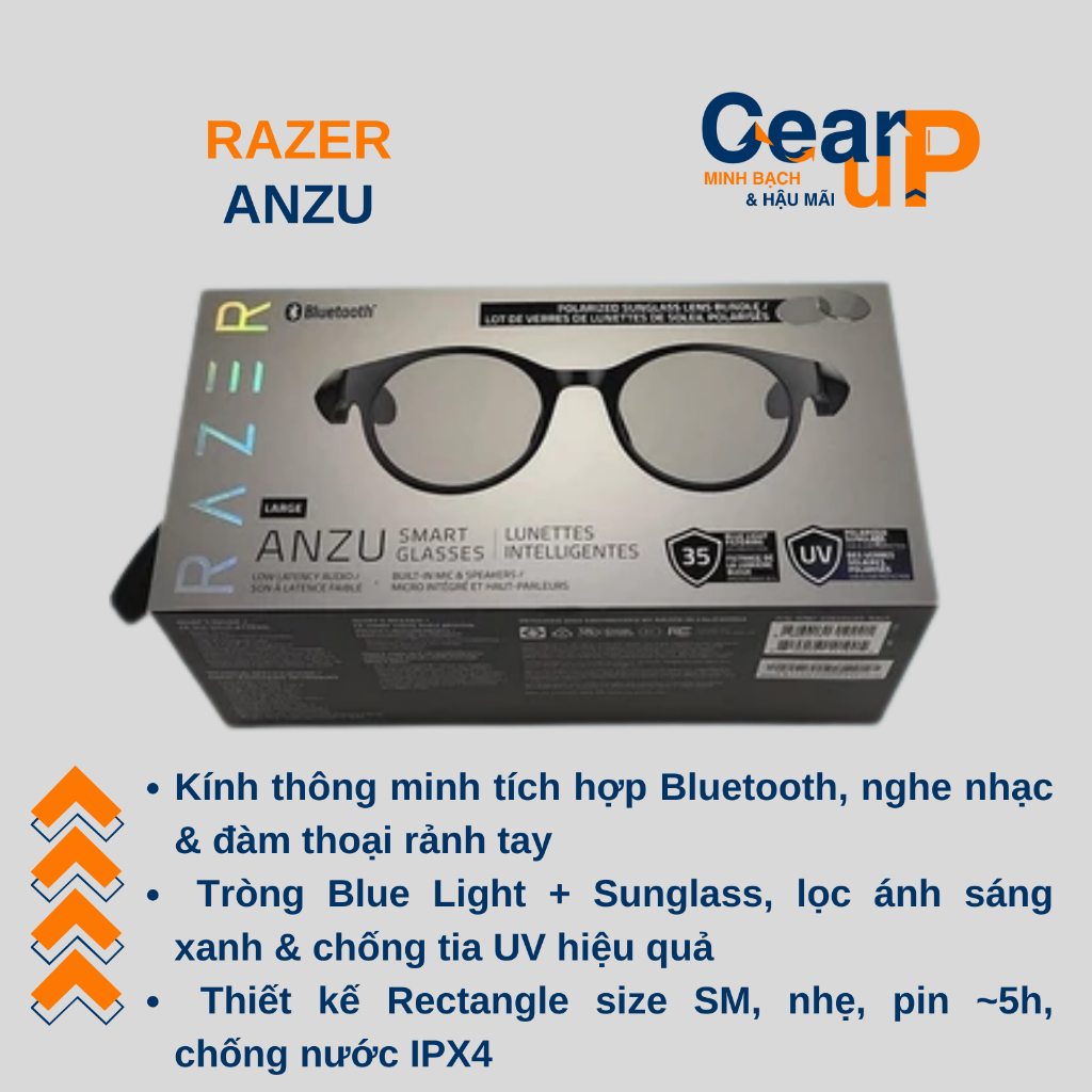 Kính Razer Anzu Smart Glasses Rectangle Blue Light Sunglass SM
