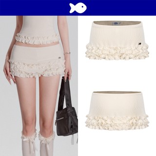 Chân váy màu kem ngắn DKMV dáng ôm viền bèo chỉ nổi có quần trong Lainee Mini Skirt| K-SET8-V-K