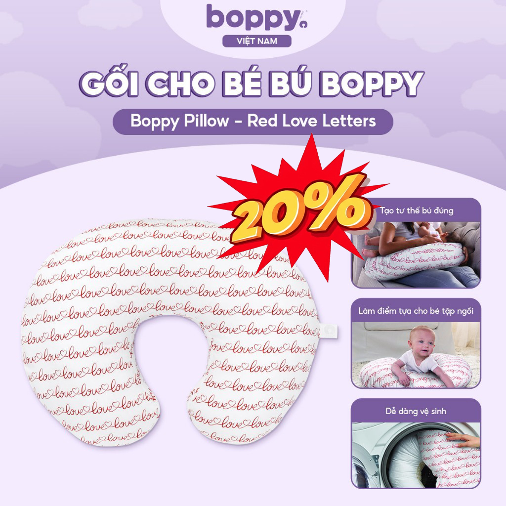 Gối Bú Cho Bé Boppy Red Love Letters Đa Năng Hỗ Trợ Bé Bú Mẹ Tập Lẫy Tập Ngồi An Toàn