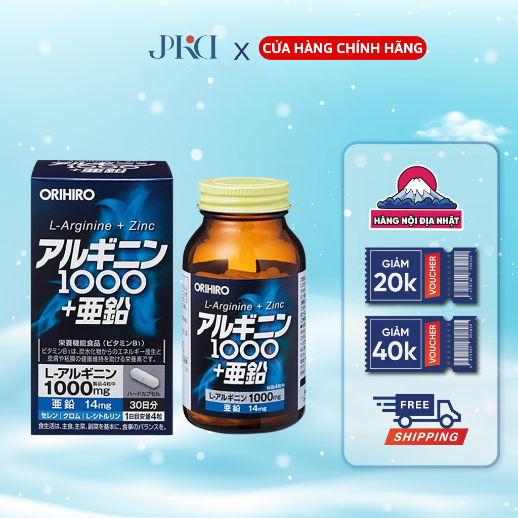 Viên Uống Orihiro L-Arginine 1000 và Zinc 120 viên Nhật Bản Hỗ Trợ Sinh Lý
