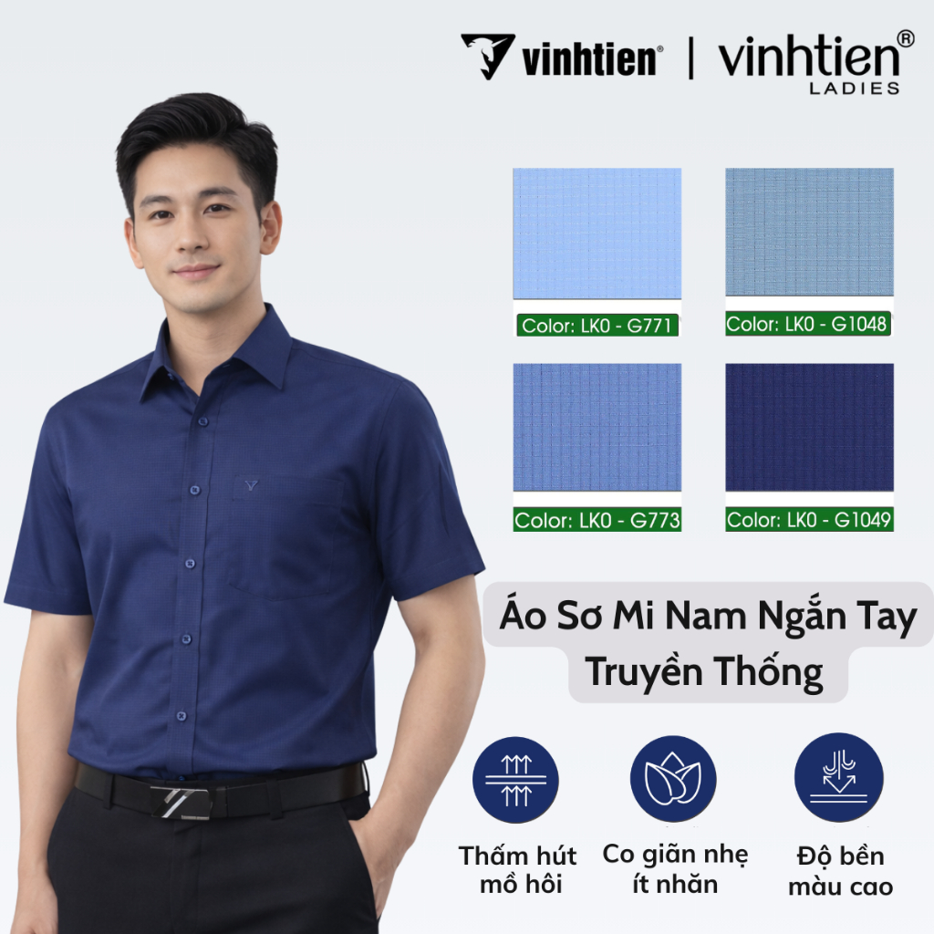 ÁO SƠ MI NAM NGẮN TAY VĨNH TIẾN VẢI KẺ BAMBOO CAO CẤP - GTB 449