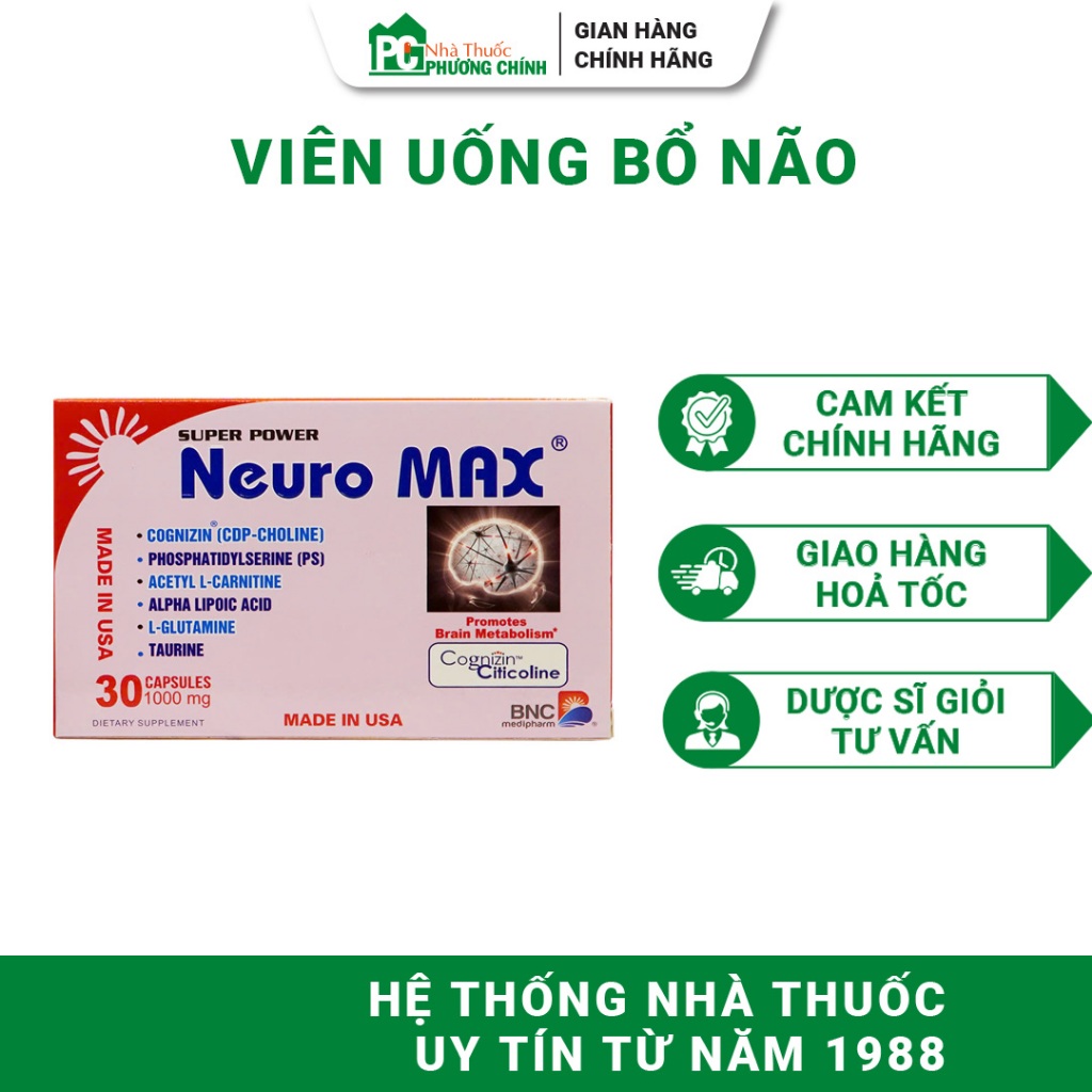 Viên Uống Bổ Não BNC Medipharm Super Power Neuro Max Hỗ Trợ Tăng Hoạt Động Của Não 30 Viên/Hộp