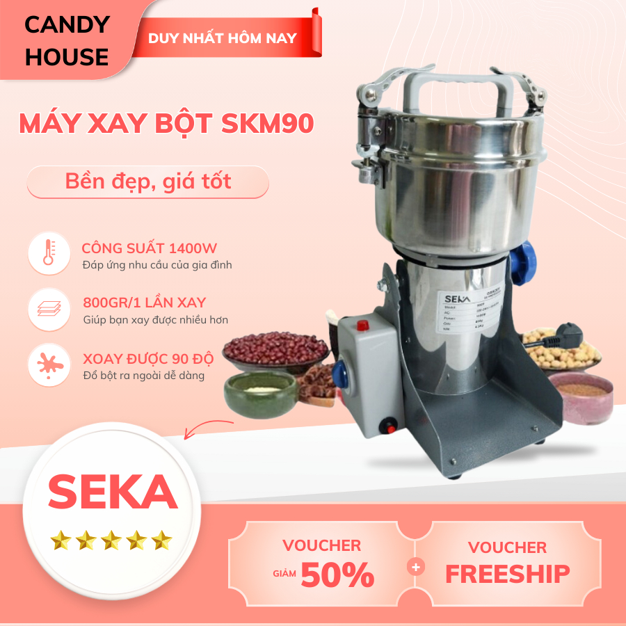 Máy Xay Bột Khô Seka SKM90 Công Suất 1400W Đa Năng, Xay Bột Mịn, Nghiền Ngũ Cốc Hạt Khô Bảo Hành 12T
