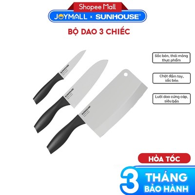 Bộ Dao 3 Chiếc Eco Family SUNHOUSE KS-KN3E2, Hàng Chính Hãng, Thép Không Gỉ - JoyMall
