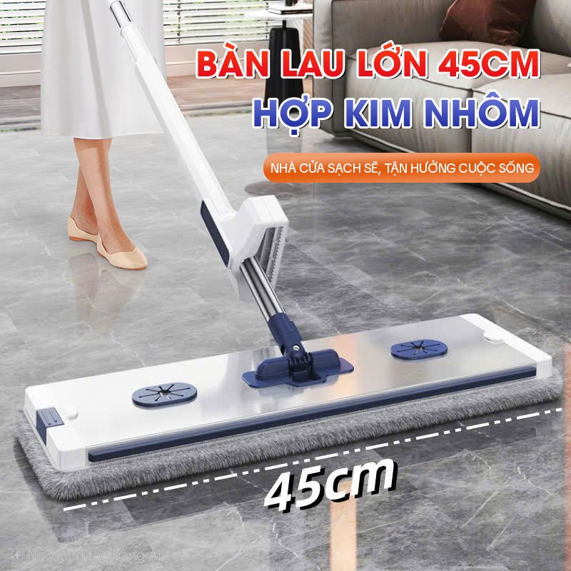 Cây Lau Nhà Tự Vắt KITIMOP KTM-45, Chổi Lau Nhà Tự Vắt Thông Minh Xoay 360 Độ, 3 Bông Lau