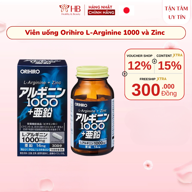 Viên Uống Orihiro L-Arginine 1000 và Zinc 120 viên Nhật Bản