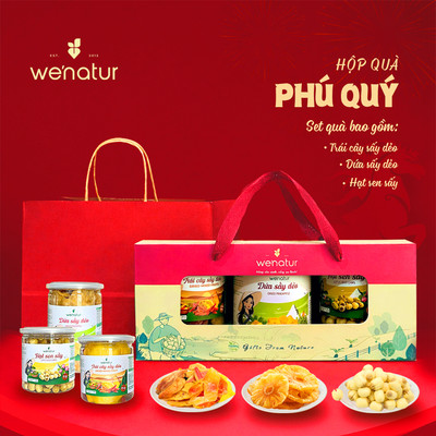 [TẶNG TÚI KRAFT XANH/ĐỎ] Hộp Quà Xuân Lộc we'natur kèm quai xách dành tặng cho người thân, doanh nghiệp