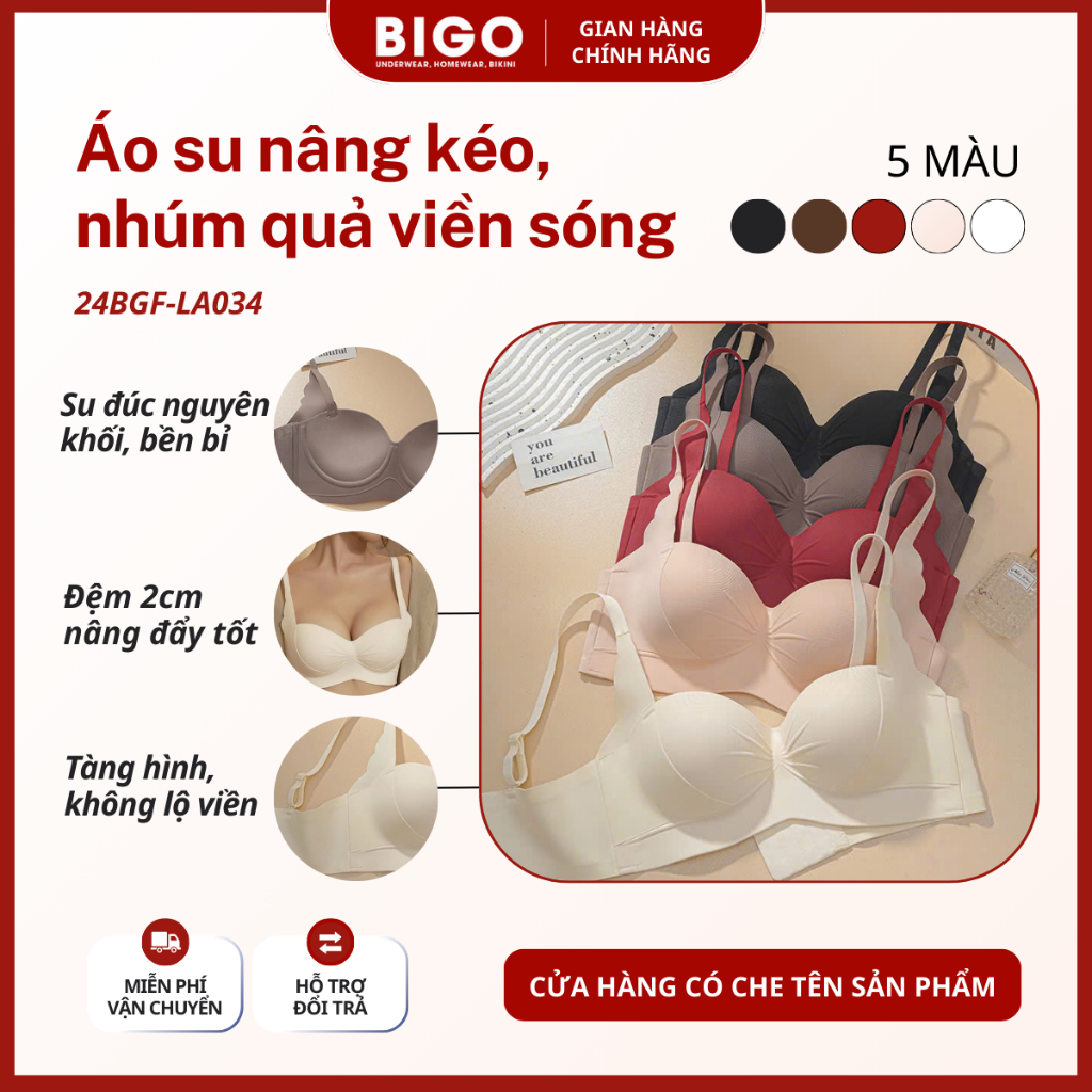 Áo ngực nâng ngực BIGO nhúm quả viền sóng 24BGF-LA034
