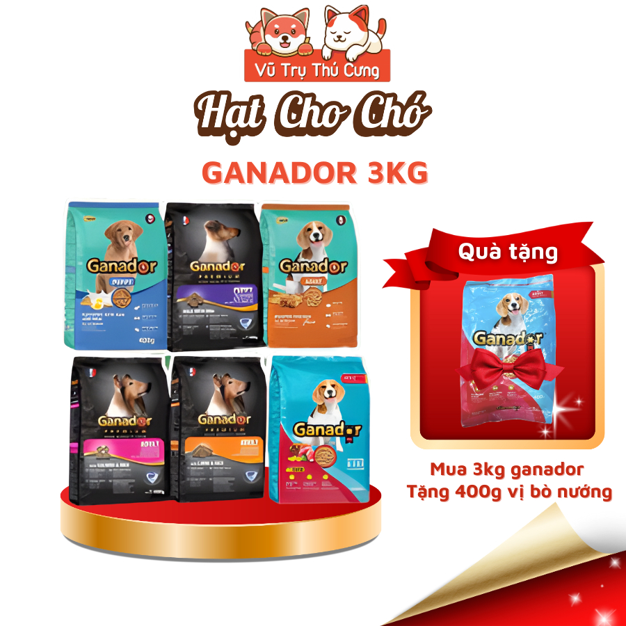 (3Kg Tặng 400g) Thức Ăn Hạt Cho Chó Con, Chó Trưởng Thành Ganador