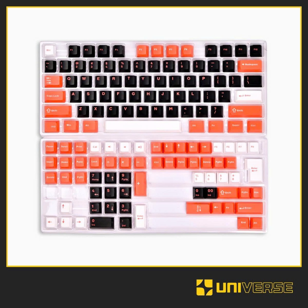Keycap Black Orange PBT Doubleshot Profile Cherry 140 Nút Bàn Phím Cơ Keycap Đen Cam Univers