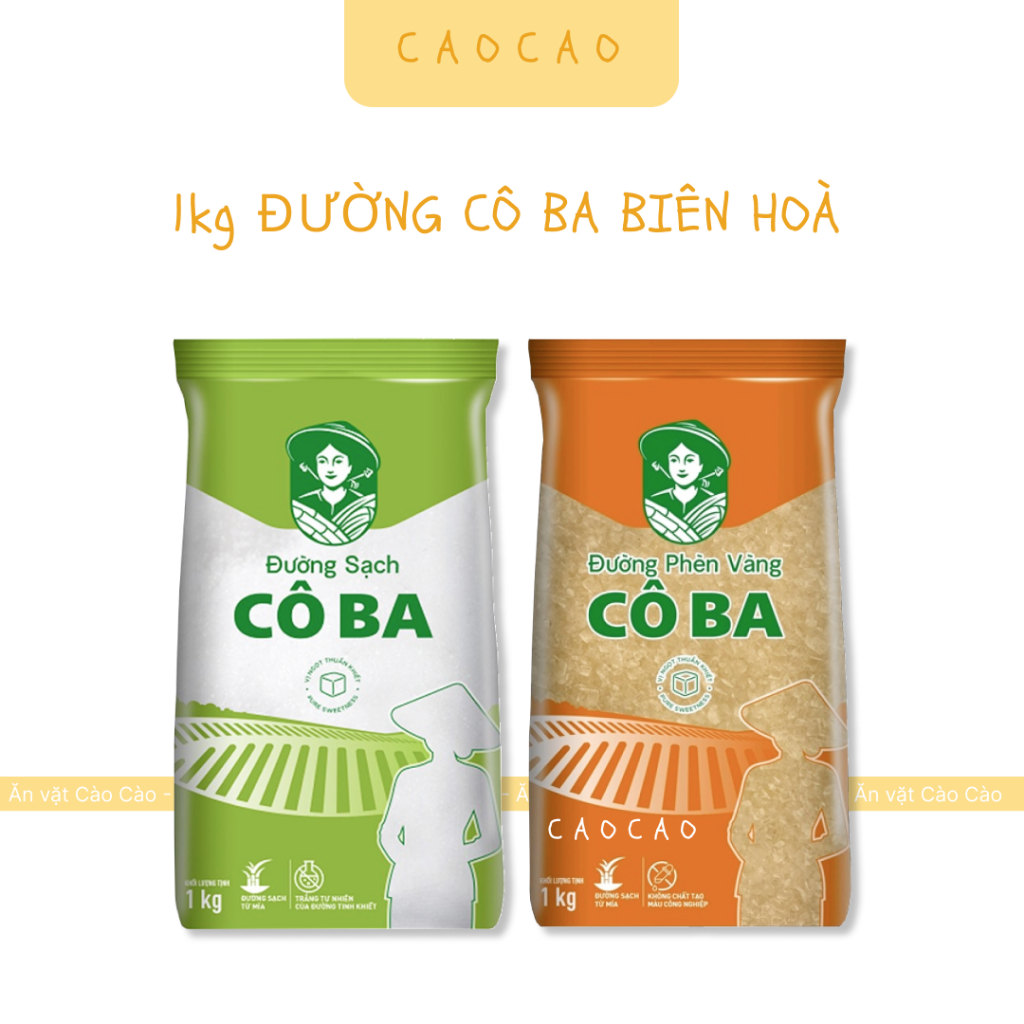 Gói 1 kí đường cát trắng, đường phèn vàng CÔ BA BIÊN HOÀ - Cào Cào Foods