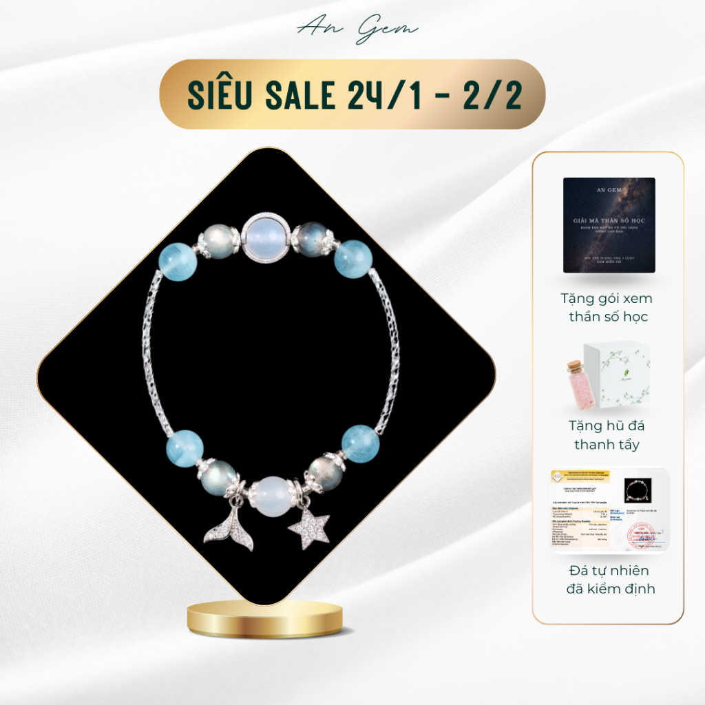 Vòng tay đá mix charm An Gem, lắc tay nữ mạ bạc phối đá