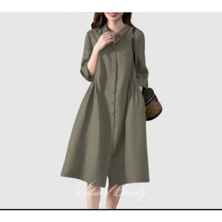 Đầm Linen kiểu dáng sơ mi đóng cúc, có túi chéo tiện lợi, mẫu mới nhà Đũi Việt