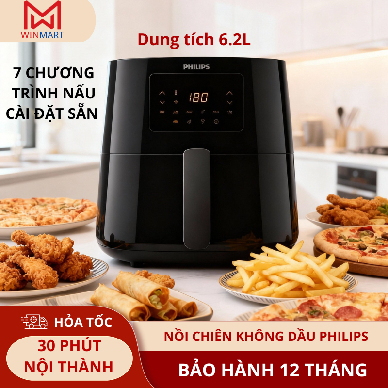 Nồi Chiên Không Dầu Philips HD9280/90 - Dung Tích 6.2 Lít - 7 Chế Độ Nấu Cài Đặt Sẵn - Chính Hãng