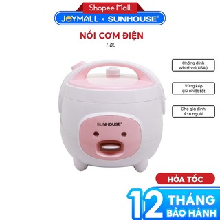 Nồi Cơm Điện Sunhouse 1.8L SHD8607W, Hàng Chính Hãng, Nắp Liền, Chống Dính, Tiện Lợi - JoyMall